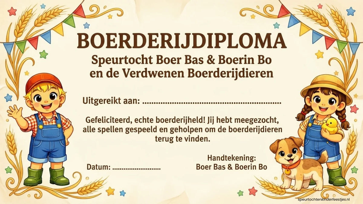 Echte pagina uit de boerderij speurtocht: diploma