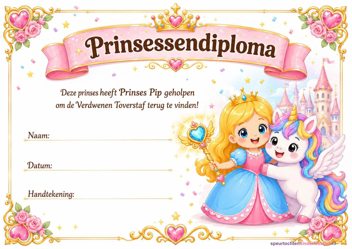 Echte pagina uit de prinsessen speurtocht: diploma
