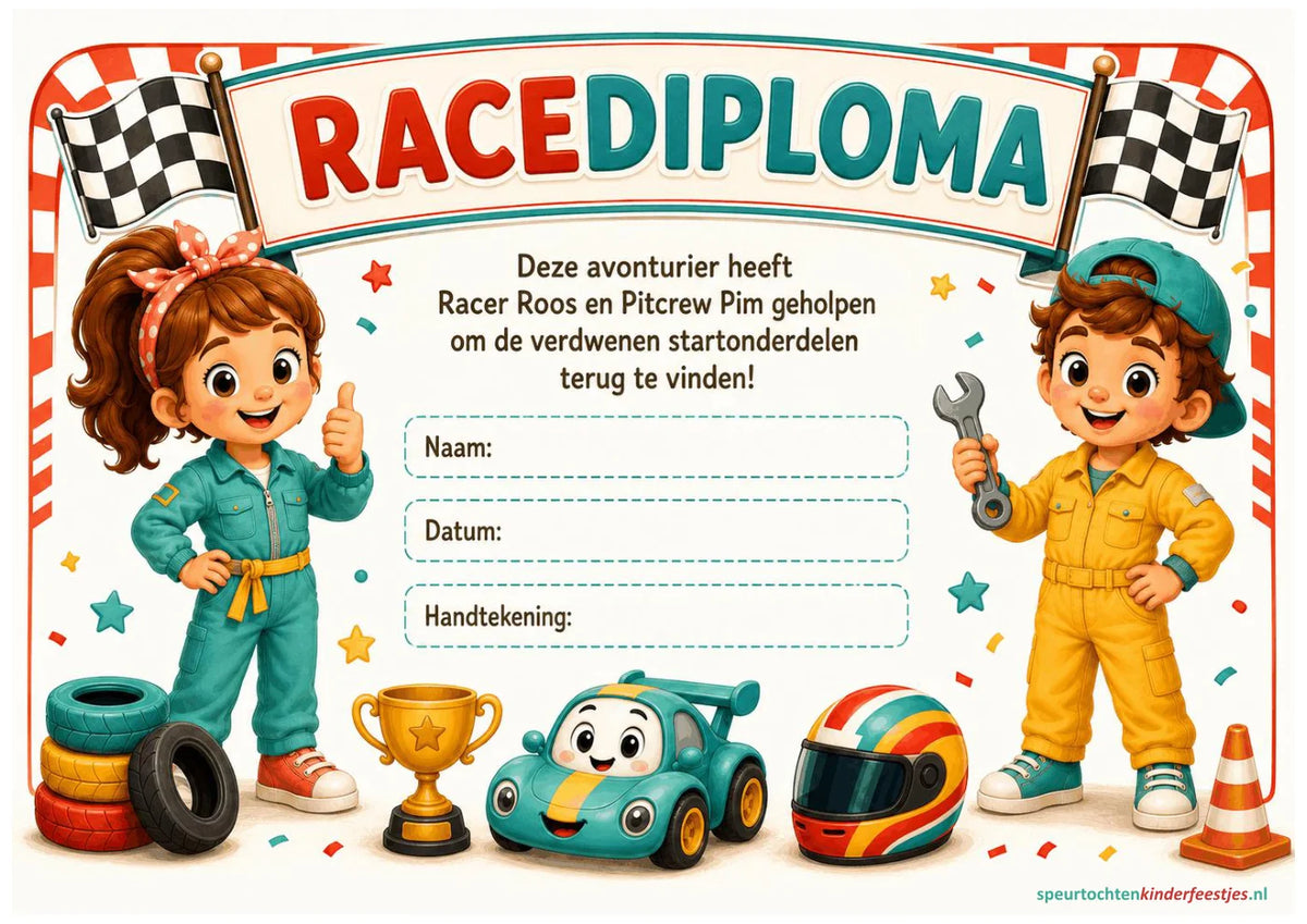 Echte pagina uit de racen speurtocht: diploma