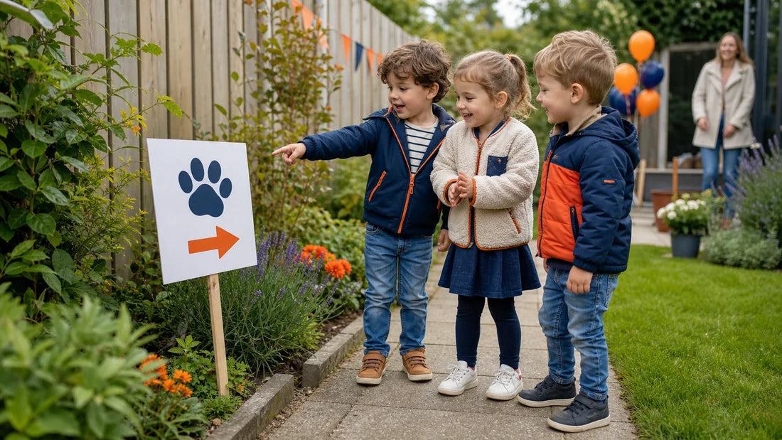 Kinderen van 4 jaar volgen visuele aanwijzingen tijdens een speurtocht.