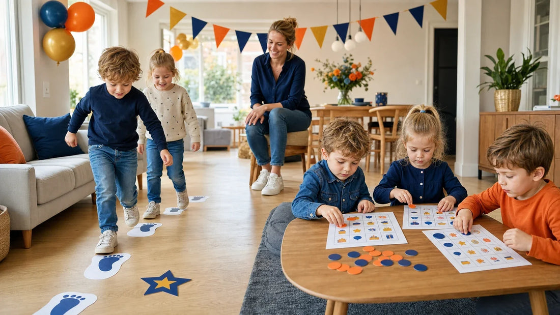 Vergelijking van een actieve speurtocht en een rustig bingomoment voor een kinderfeestje.