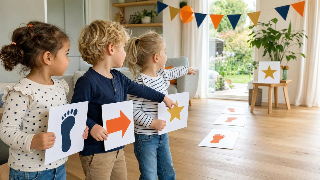 Kinderen volgen visuele aanwijzingen tijdens een speurtocht zonder te lezen.