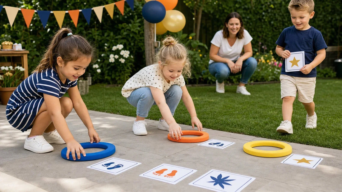 Kinderen voeren een eenvoudige speurtochtopdracht uit met geprinte aanwijzingen.