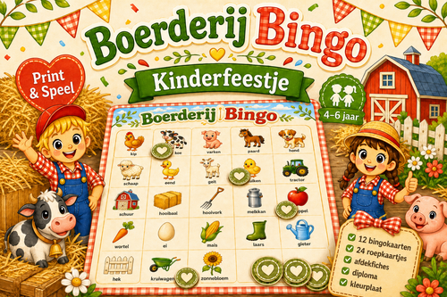 Boerderij Bingo Printable voor Kinderfeestje