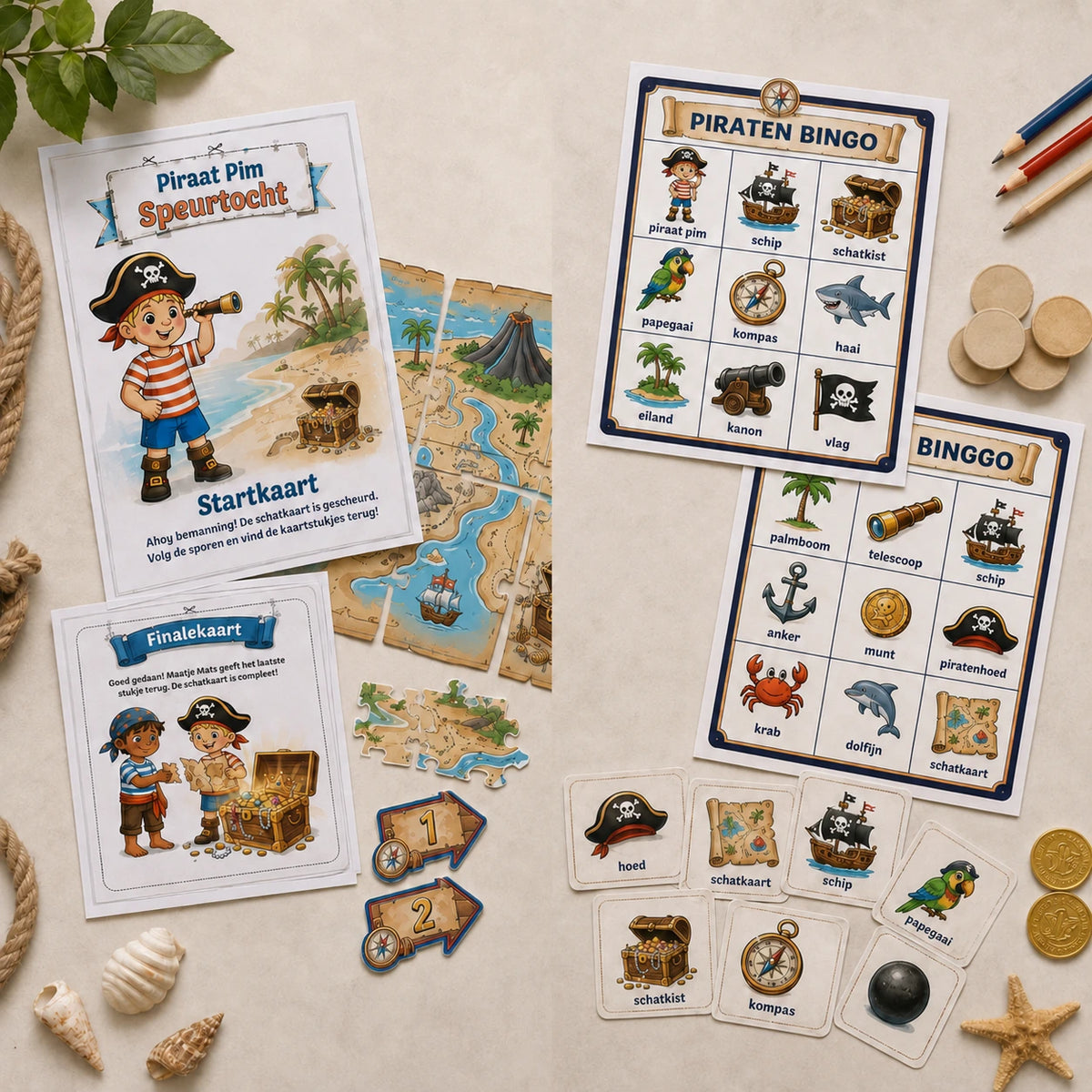 Hoofdafbeelding van de Piraten kinderfeestje bundel met speurtocht en bingo.