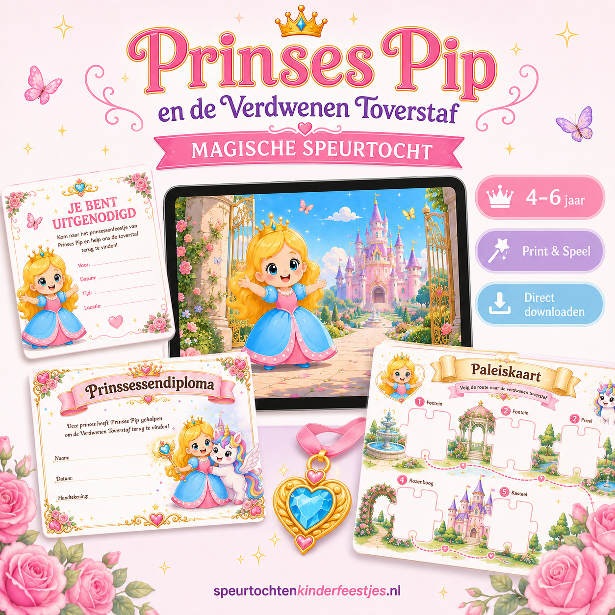 Prinsessen Speurtocht Kinderfeestje 4, 5 en 6 jaar | Direct te Downloaden Printpakket