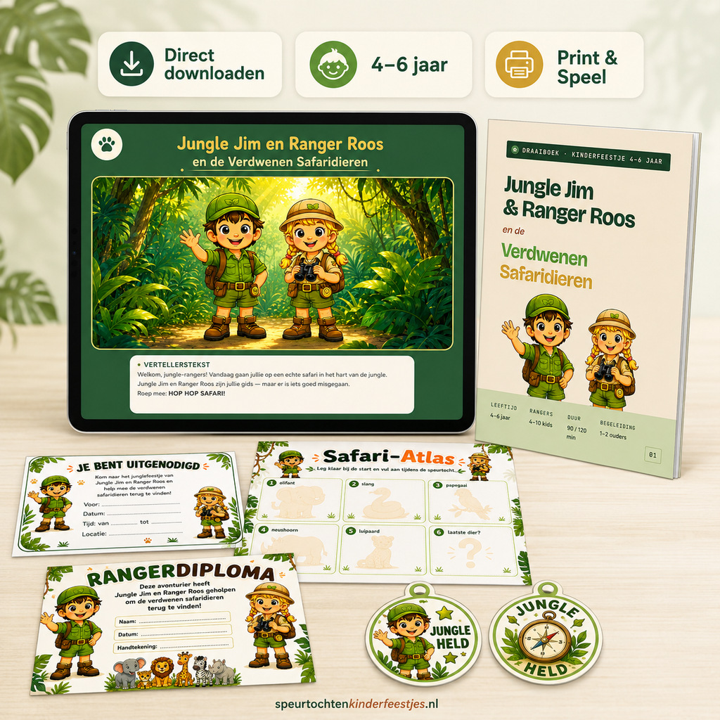 Jungle Speurtocht Kinderfeestje 4, 5 en 6 jaar | Direct te Downloaden Printpakket