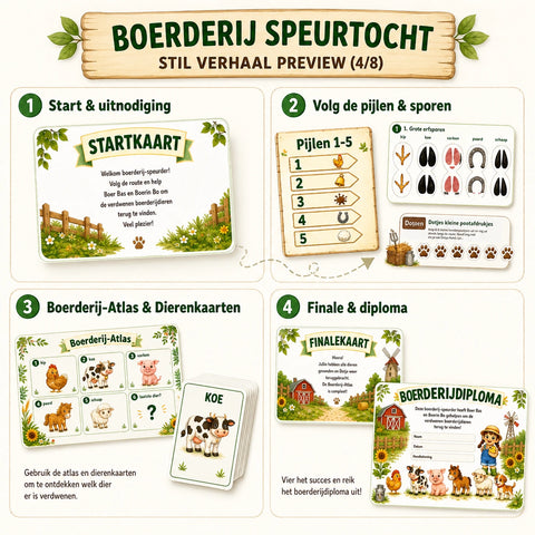 Compleet pakket van de Boerderij speurtocht met presentatie, printkit en draaiboek.
