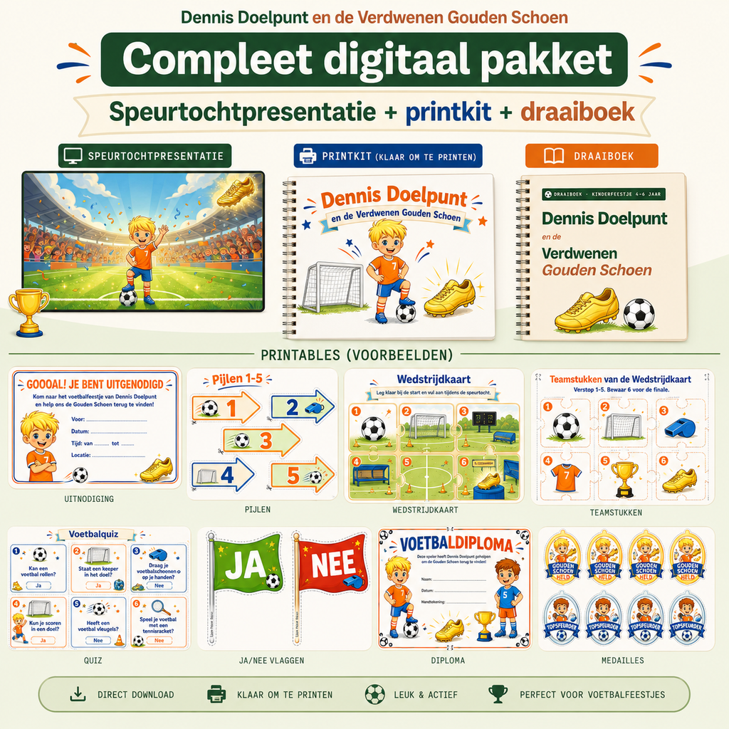 Voetbal Speurtocht Kinderfeestje 4, 5 en 6 jaar | Direct te Downloaden Printpakket