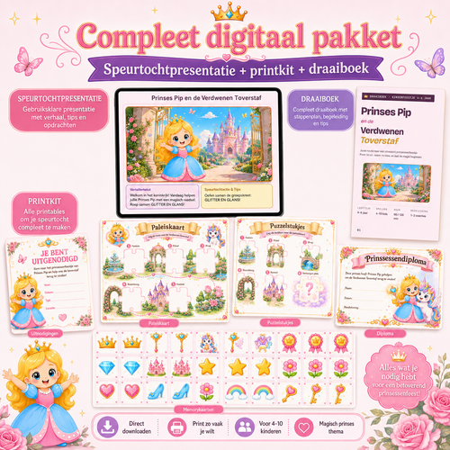 Prinsessen Speurtocht Kinderfeestje 4, 5 en 6 jaar | Direct te Downloaden Printpakket