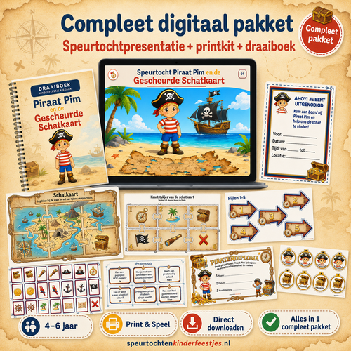 Piraten Speurtocht Kinderfeestje 4, 5 en 6 jaar | Direct te Downloaden Printpakket