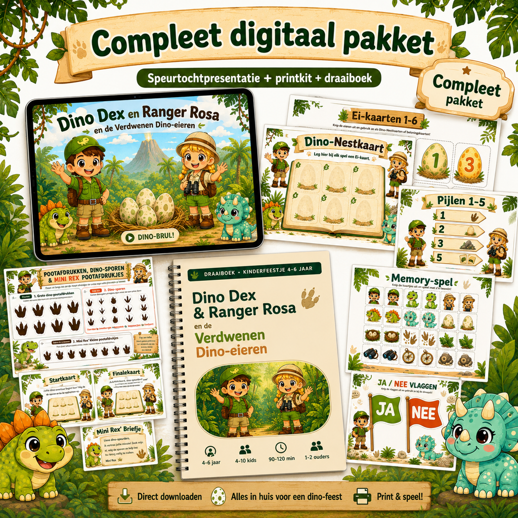 Dino Speurtocht Kinderfeestje 4, 5 en 6 jaar | Direct te Downloaden Printpakket