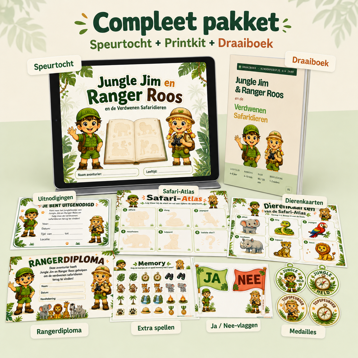 Jungle Speurtocht Kinderfeestje 4, 5 en 6 jaar | Direct te Downloaden Printpakket