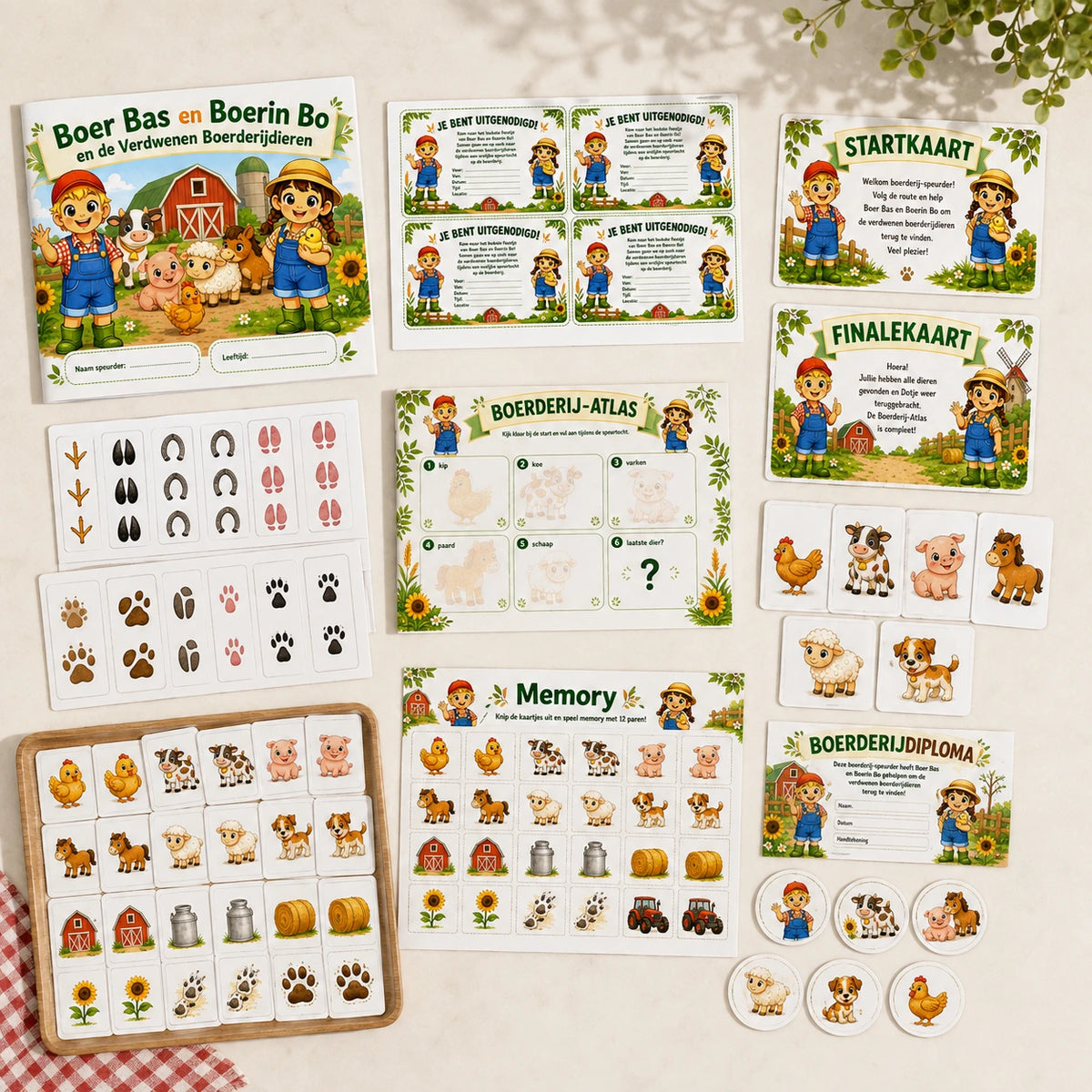 Printkit van de Boerderij speurtocht met printbare spelmaterialen.