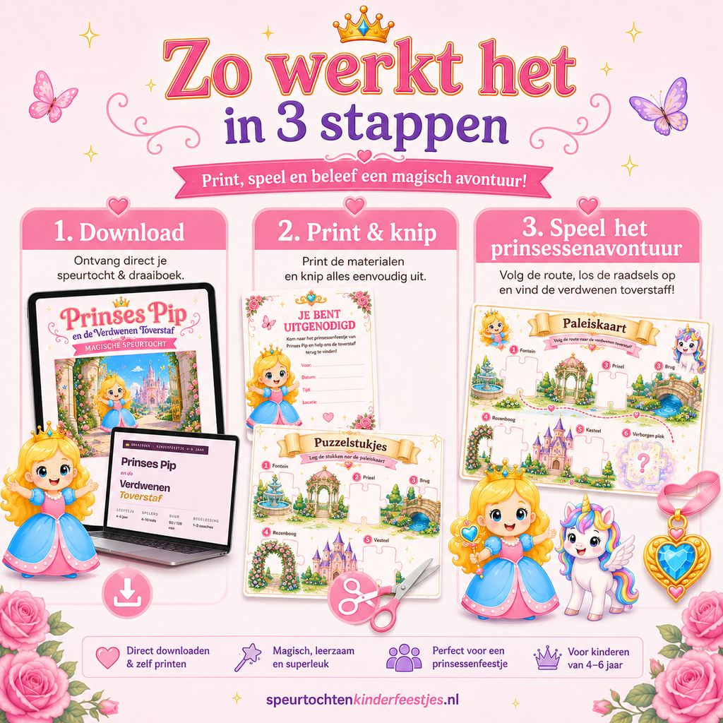 Prinsessen Speurtocht Kinderfeestje 4, 5 en 6 jaar | Direct te Downloaden Printpakket