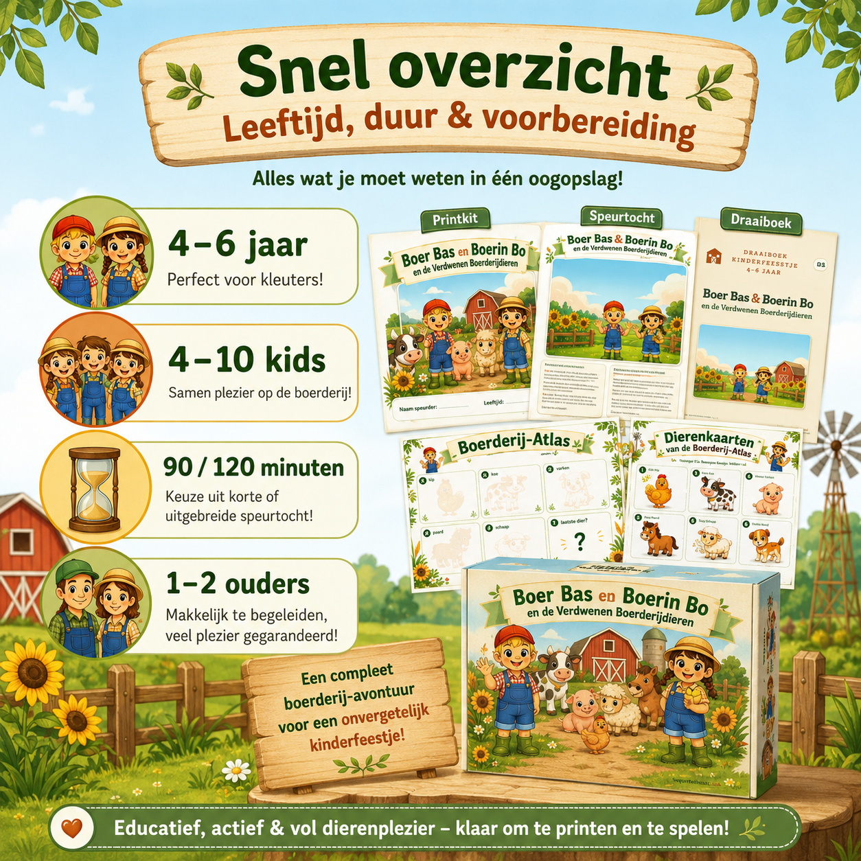 Boer Bas en Boerin Bo Speurtocht Kinderfeestje 4-6 jaar | Direct te Downloaden Printpakket