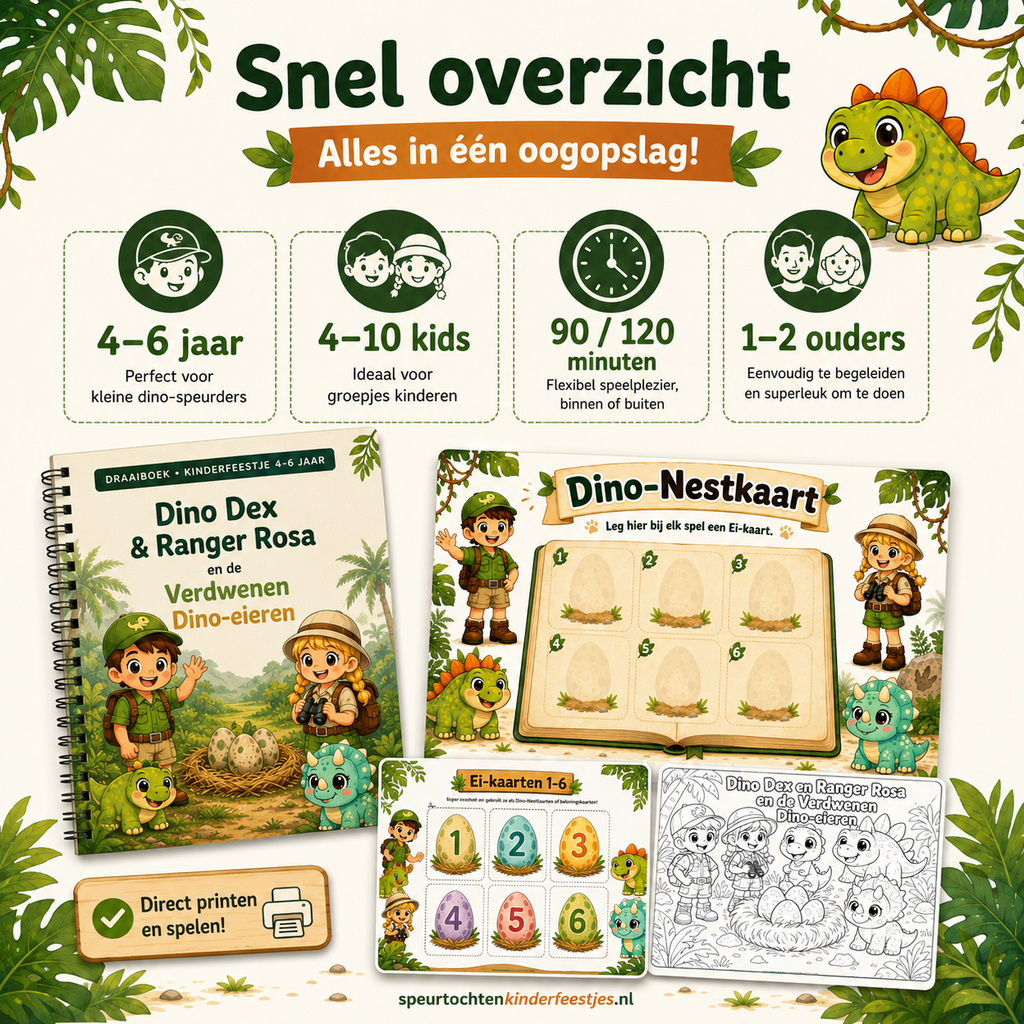 Dino Speurtocht Kinderfeestje 4, 5 en 6 jaar | Direct te Downloaden Printpakket