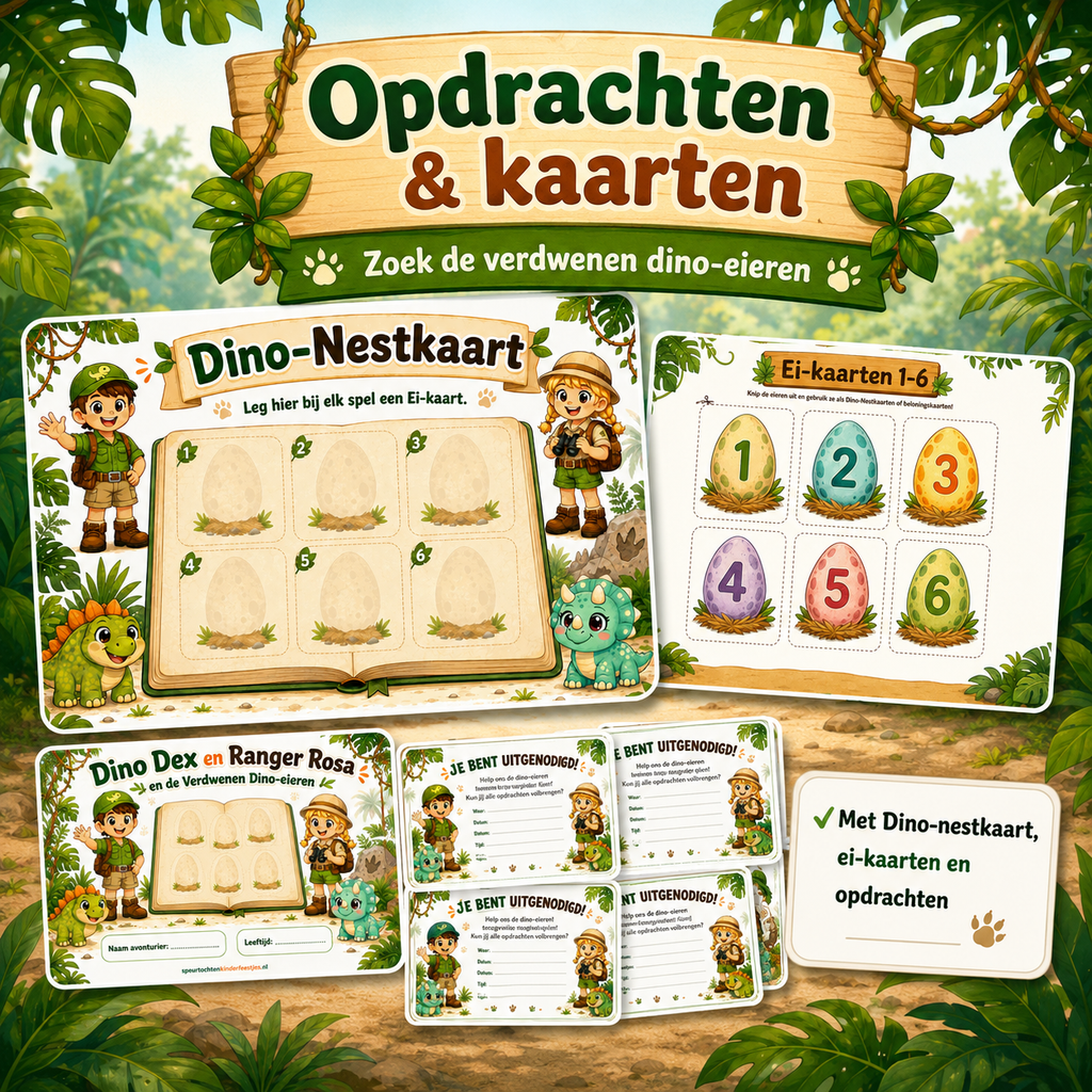 Dino Speurtocht Kinderfeestje 4, 5 en 6 jaar | Direct te Downloaden Printpakket