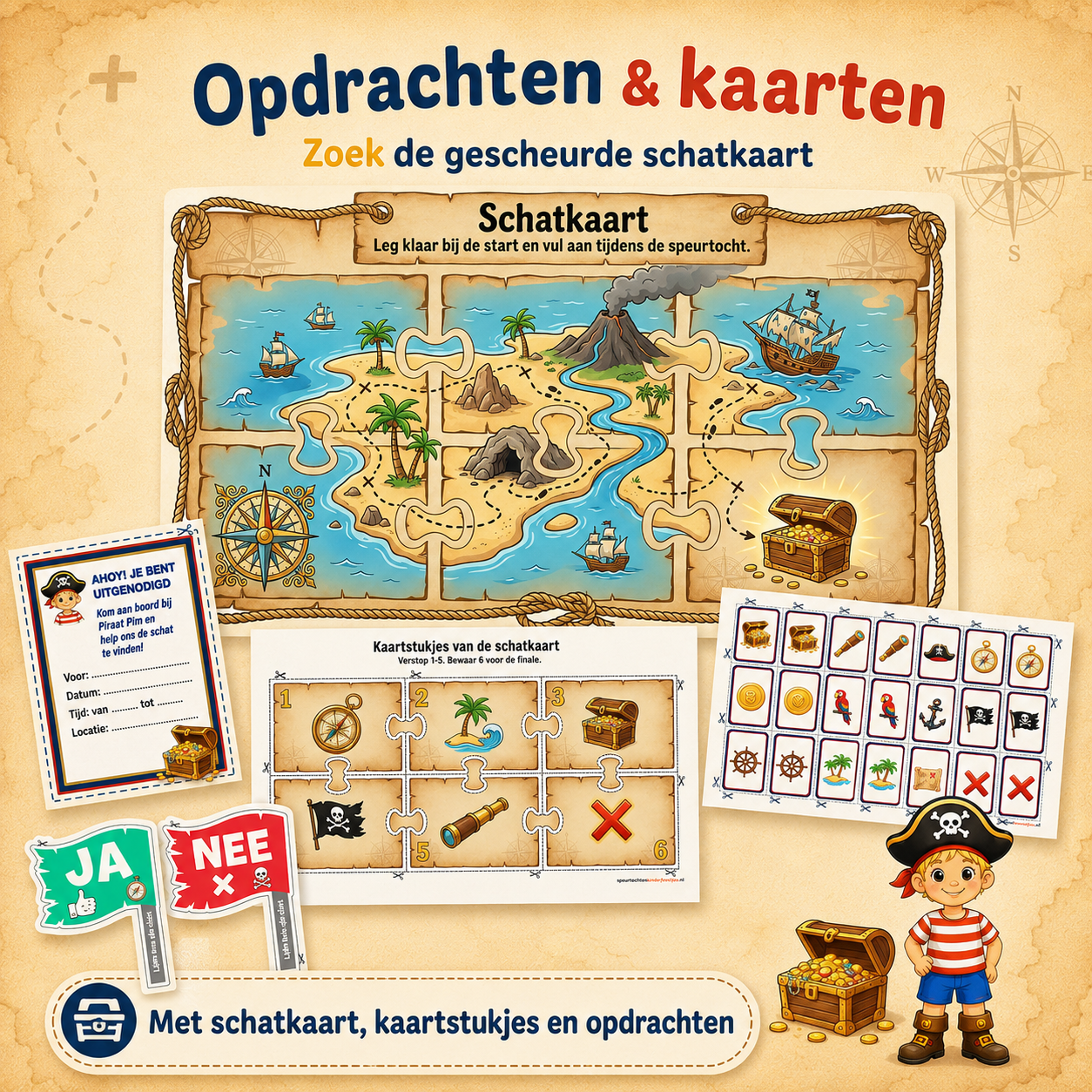 Piraten Speurtocht Kinderfeestje 4, 5 en 6 jaar | Direct te Downloaden Printpakket
