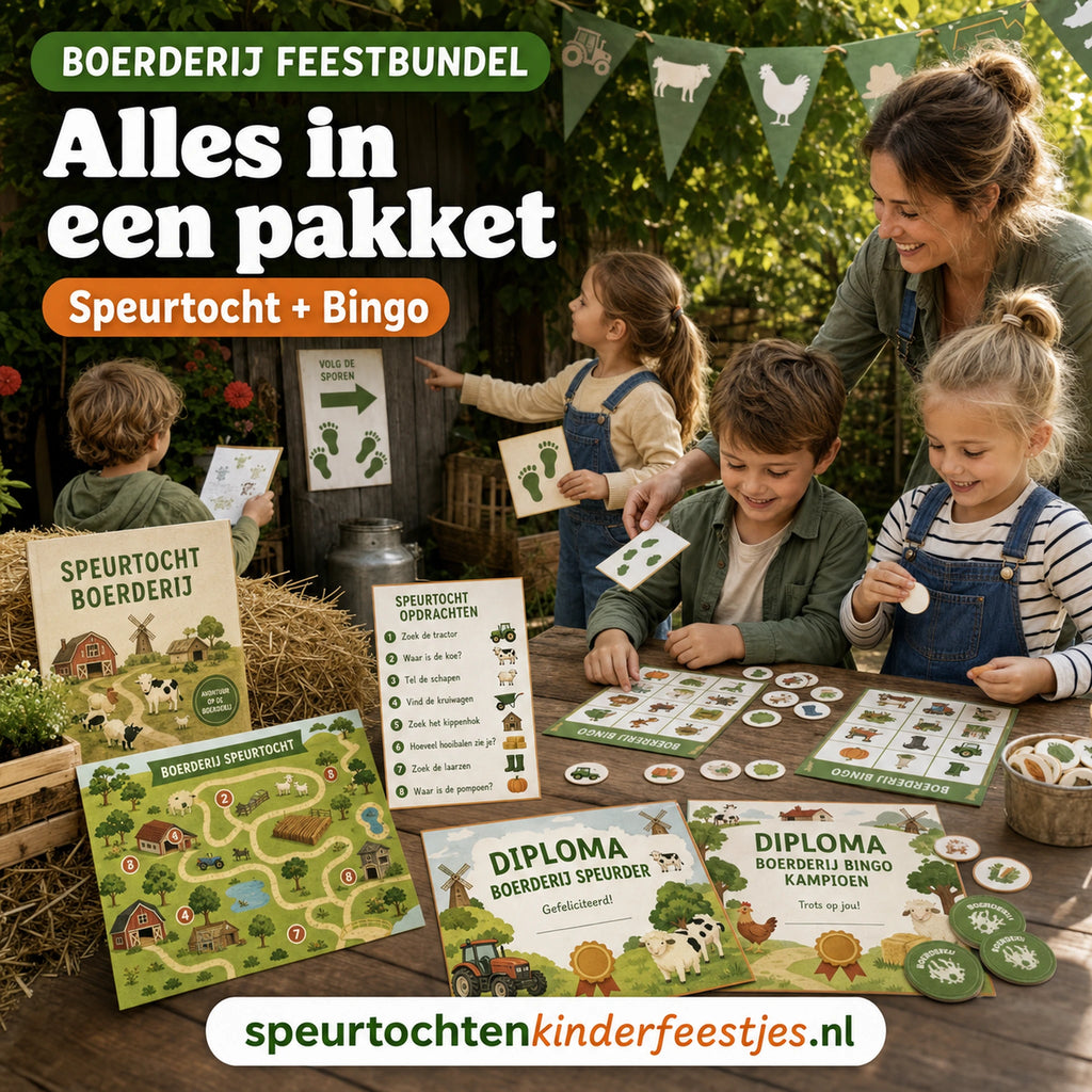 Kinderen genieten van een compleet Boerderij kinderfeestje met speurtocht en bingo
