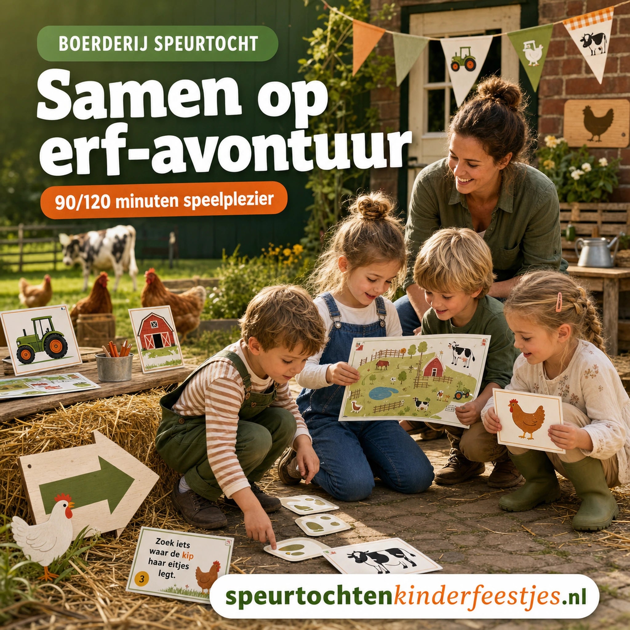 Kinderen spelen een Boerderij speurtocht met printbare opdrachten en aanwijzingen