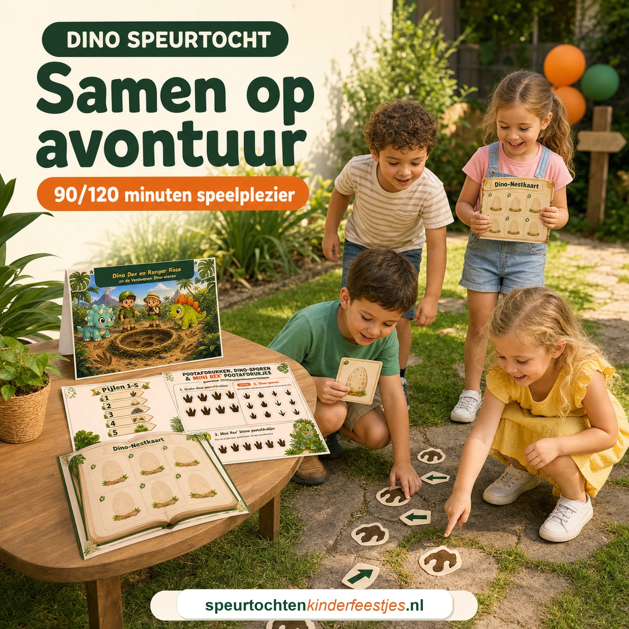 Kinderen spelen een Dino speurtocht met printbare opdrachten en aanwijzingen