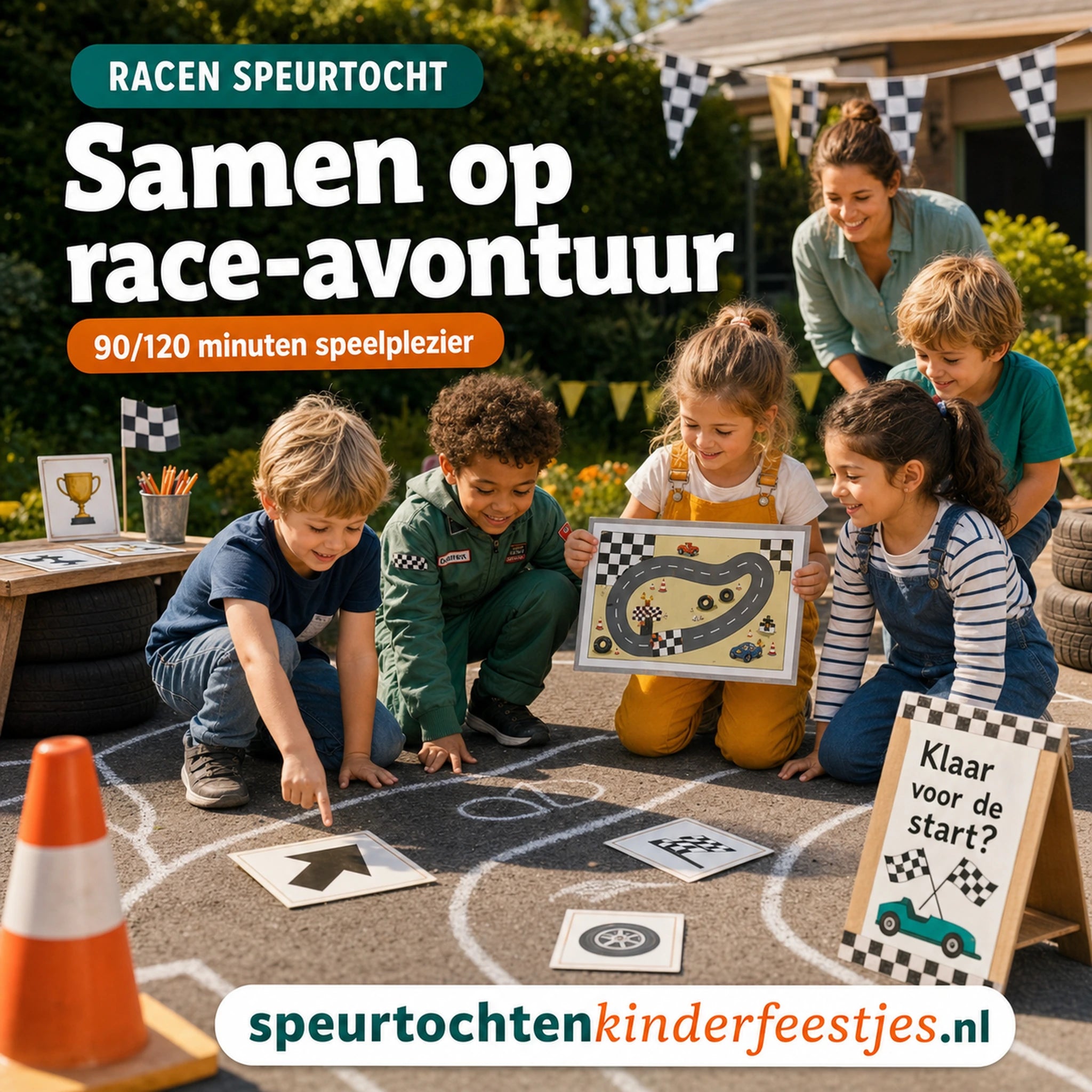 Kinderen spelen een Racen speurtocht met printbare opdrachten en aanwijzingen