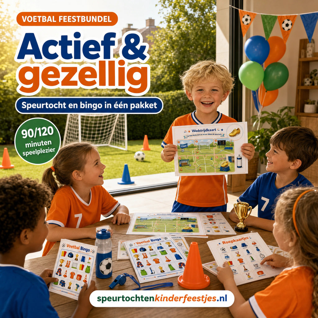Kinderen genieten van een compleet Voetbal kinderfeestje met speurtocht en bingo