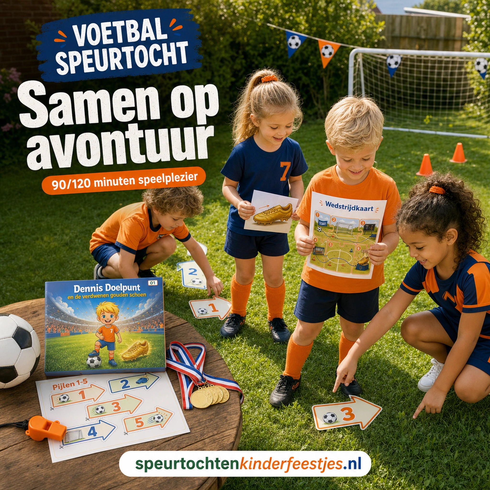 Kinderen spelen een Voetbal speurtocht met printbare opdrachten en aanwijzingen