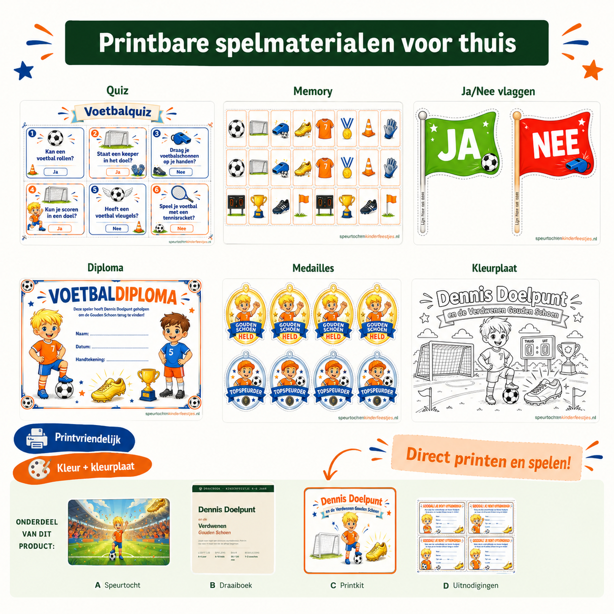 Voetbal Speurtocht Kinderfeestje 4, 5 en 6 jaar | Direct te Downloaden Printpakket