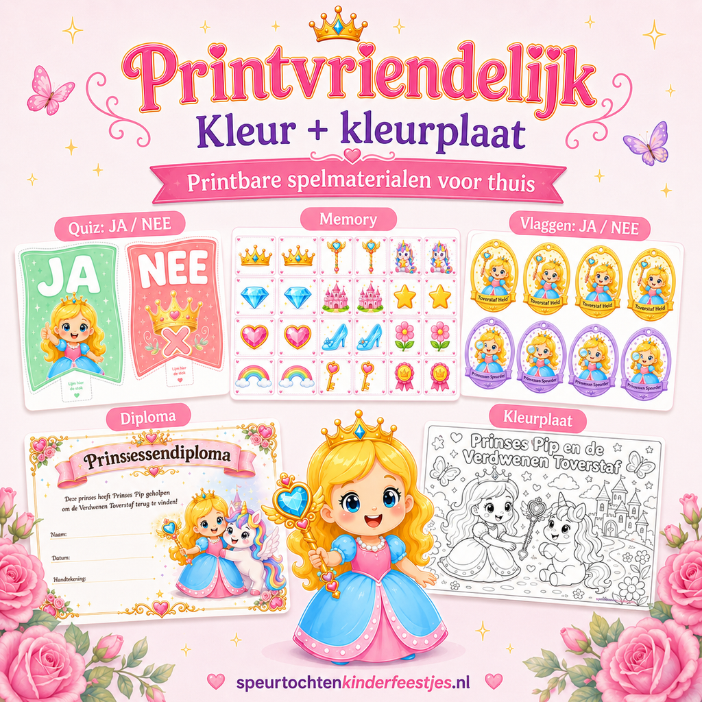 Prinsessen Speurtocht Kinderfeestje 4, 5 en 6 jaar | Direct te Downloaden Printpakket