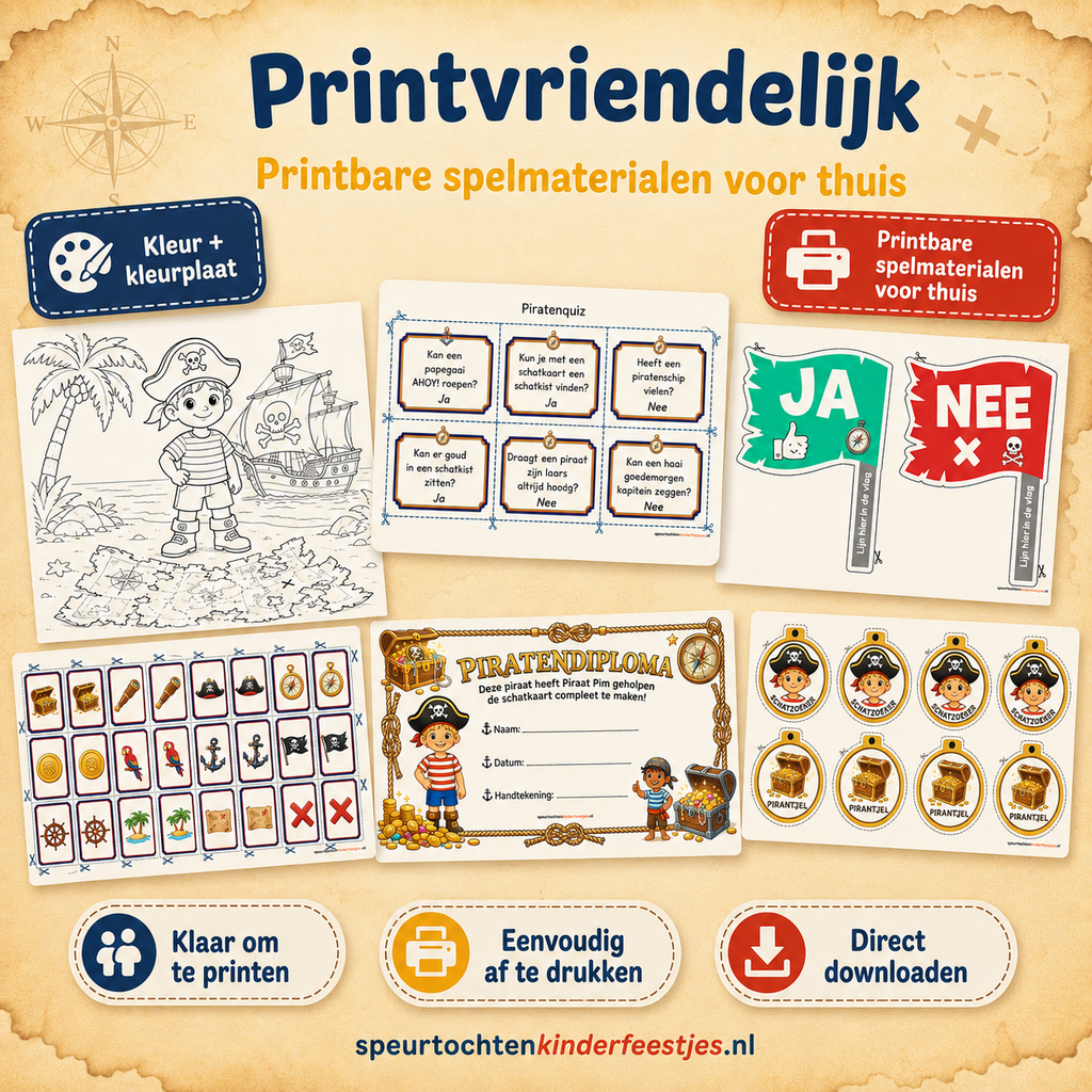 Piraten Speurtocht Kinderfeestje 4, 5 en 6 jaar | Direct te Downloaden Printpakket