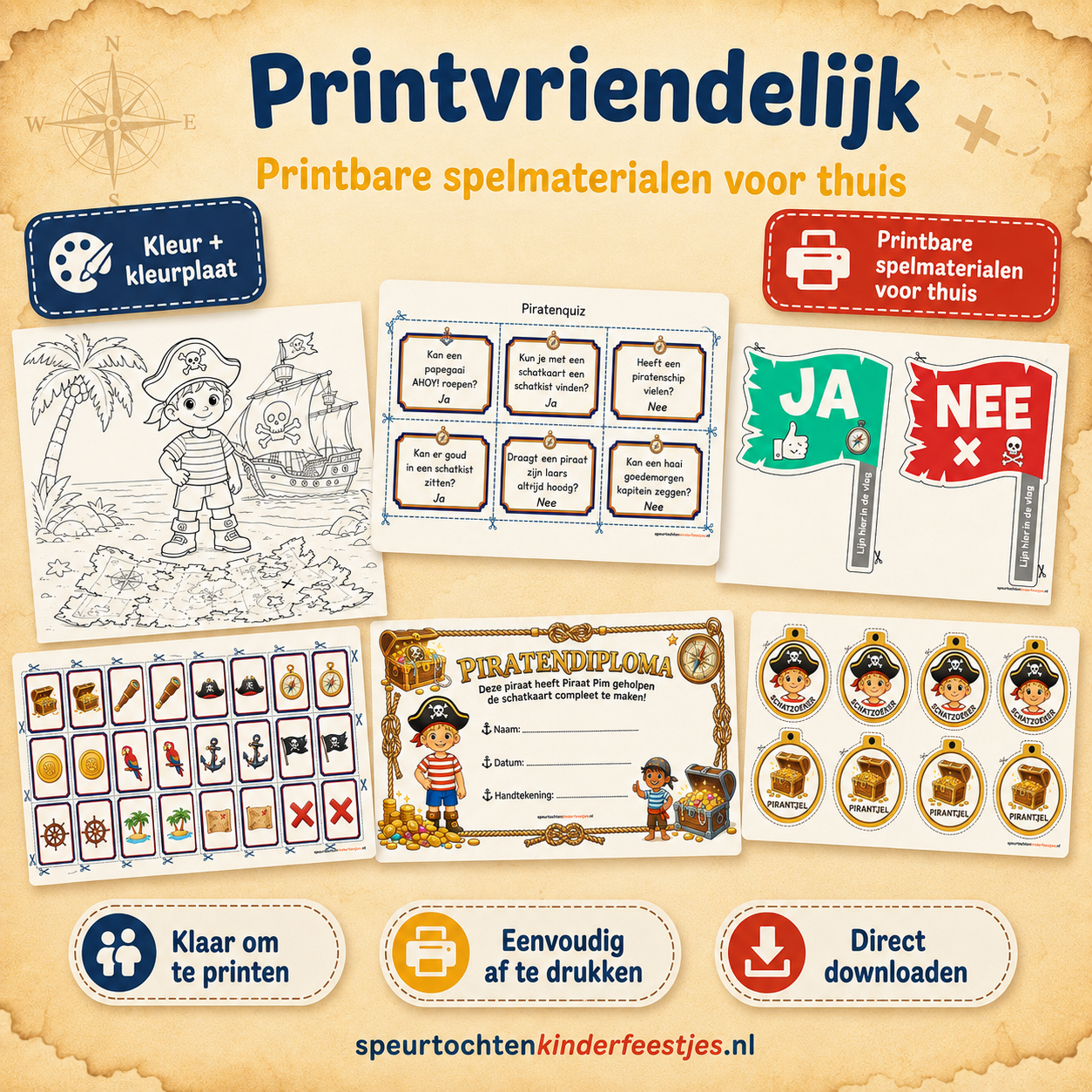 Piraten Speurtocht Kinderfeestje 4, 5 en 6 jaar | Direct te Downloaden Printpakket