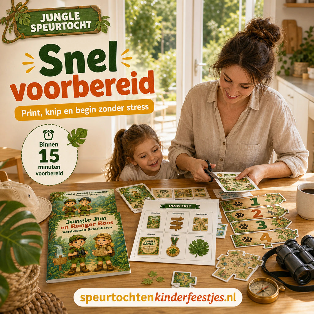 Ouder en kind bereiden de Jungle speurtocht voor met printbare materialen