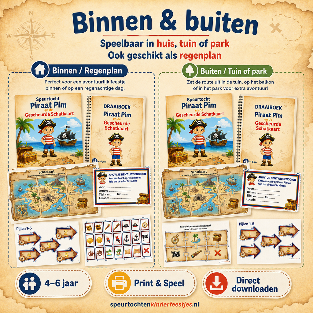Piraten Speurtocht Kinderfeestje 4, 5 en 6 jaar | Direct te Downloaden Printpakket