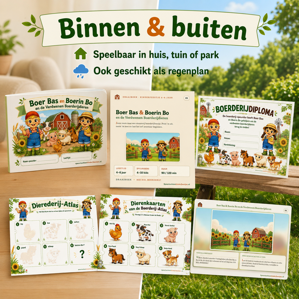 Boer Bas en Boerin Bo Speurtocht Kinderfeestje 4-6 jaar | Direct te Downloaden Printpakket