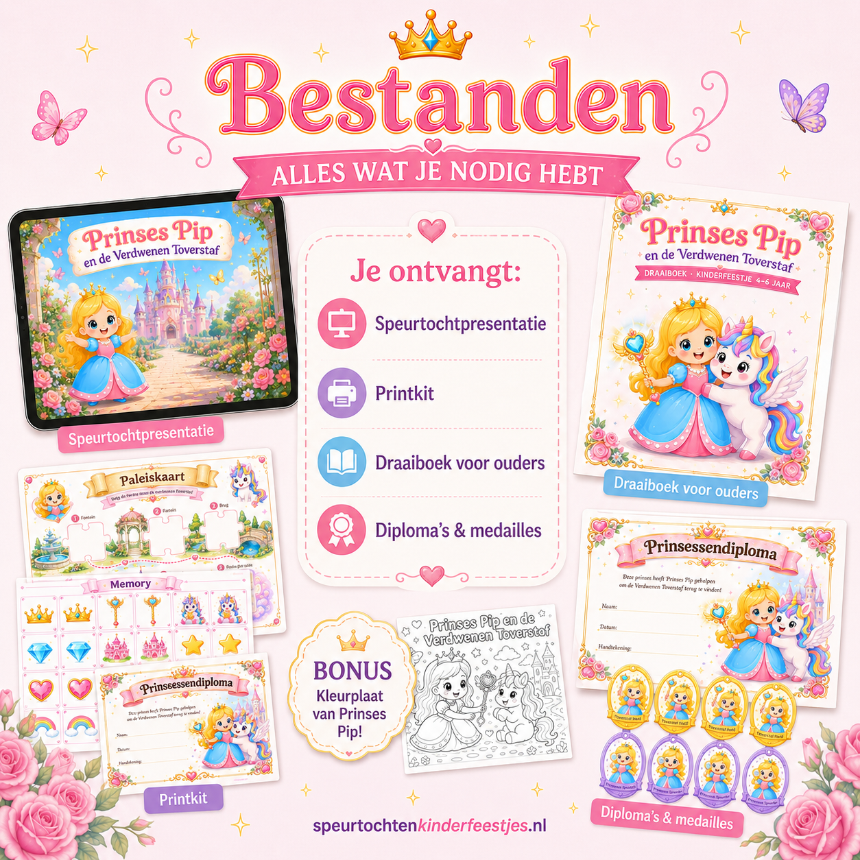 Prinsessen Speurtocht Kinderfeestje 4, 5 en 6 jaar | Direct te Downloaden Printpakket