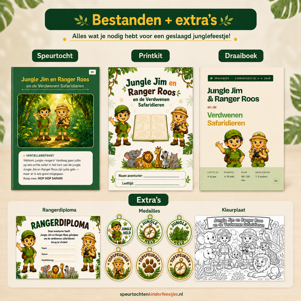 Jungle Speurtocht Kinderfeestje 4, 5 en 6 jaar | Direct te Downloaden Printpakket