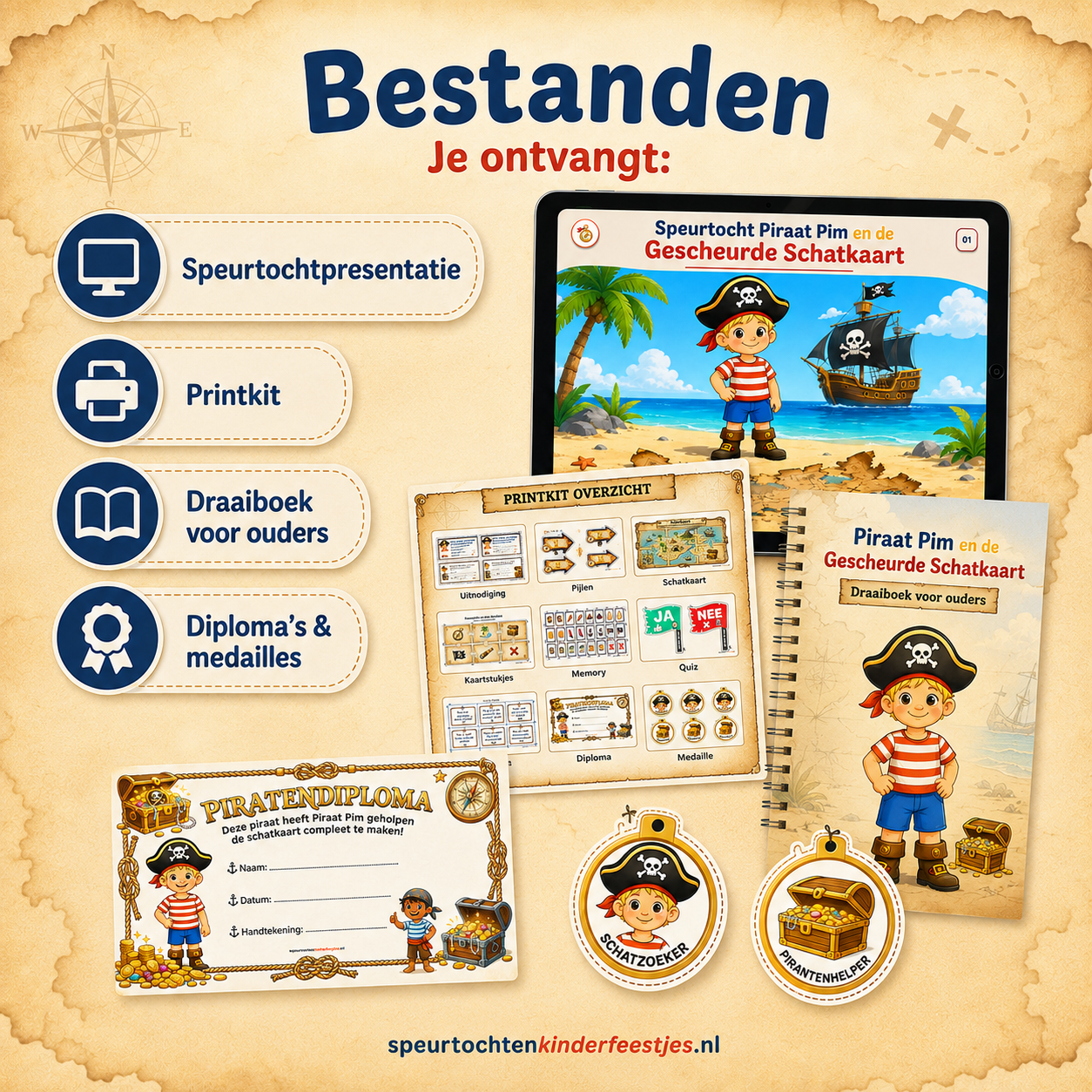 Piraten Speurtocht Kinderfeestje 4, 5 en 6 jaar | Direct te Downloaden Printpakket