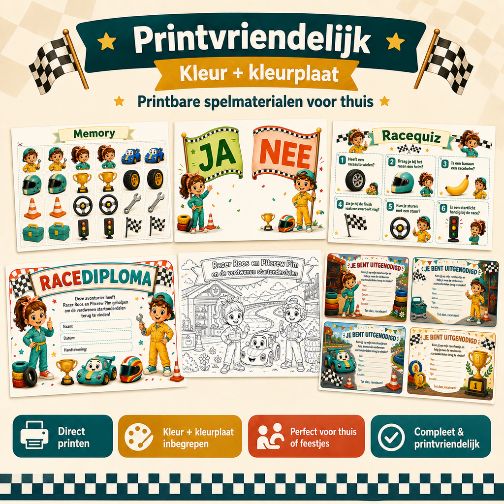 Racen Speurtocht Kinderfeestje 4, 5 en 6 jaar | Direct te Downloaden Printpakket
