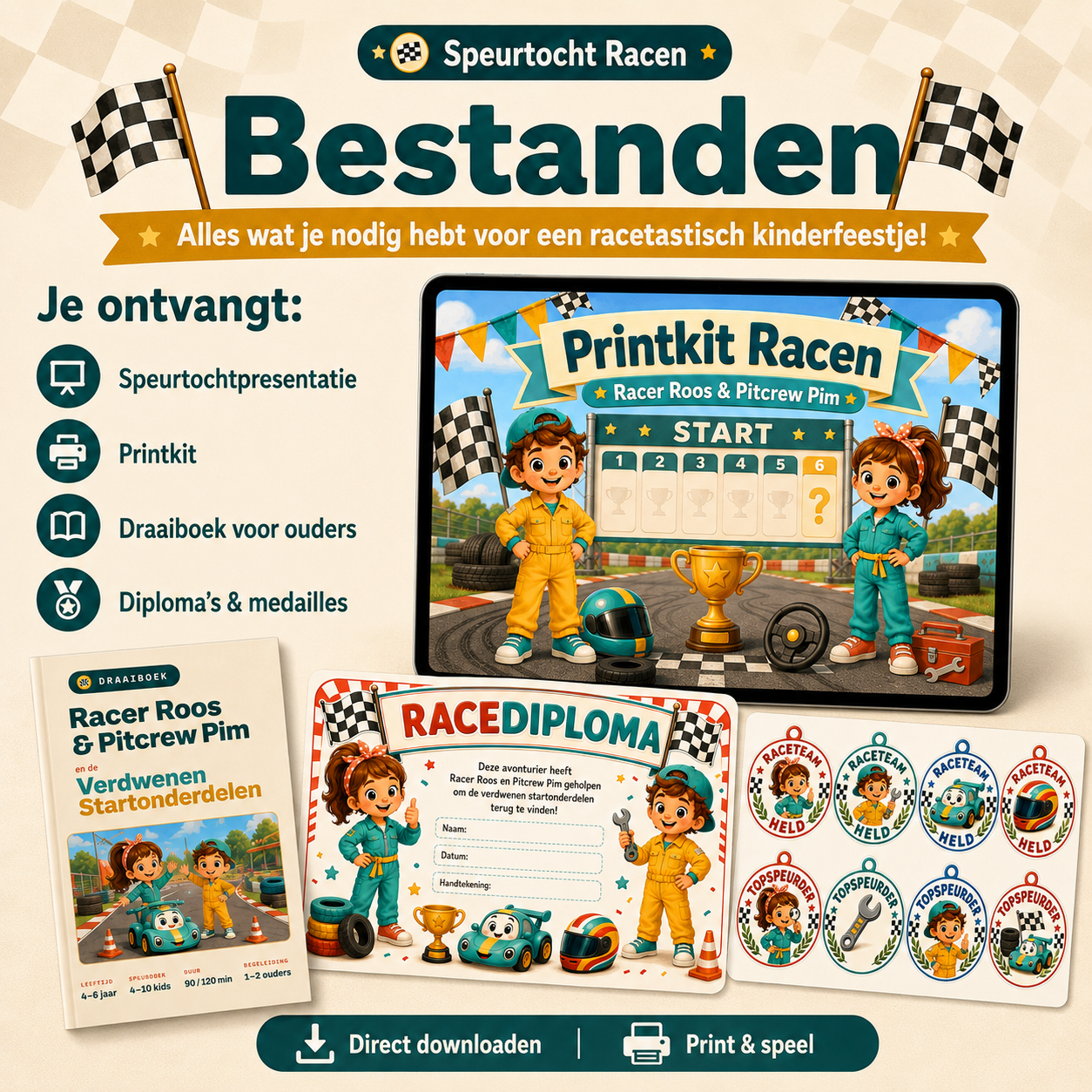 Racen Speurtocht Kinderfeestje 4, 5 en 6 jaar | Direct te Downloaden Printpakket