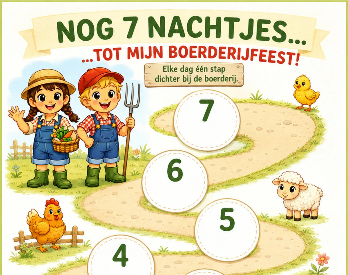 Close-up van de Boerderij aftelkalender: nog 7 nachtjes tot het boerderijfeest