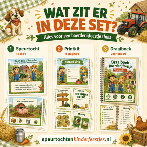Overzicht van de Boerderij speurtocht set met speurtochtdia's, printkit en draaiboek