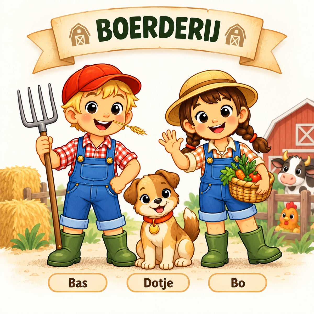 Kinderen zoeken de boerderijdieren tijdens de Boer Bas speurtocht