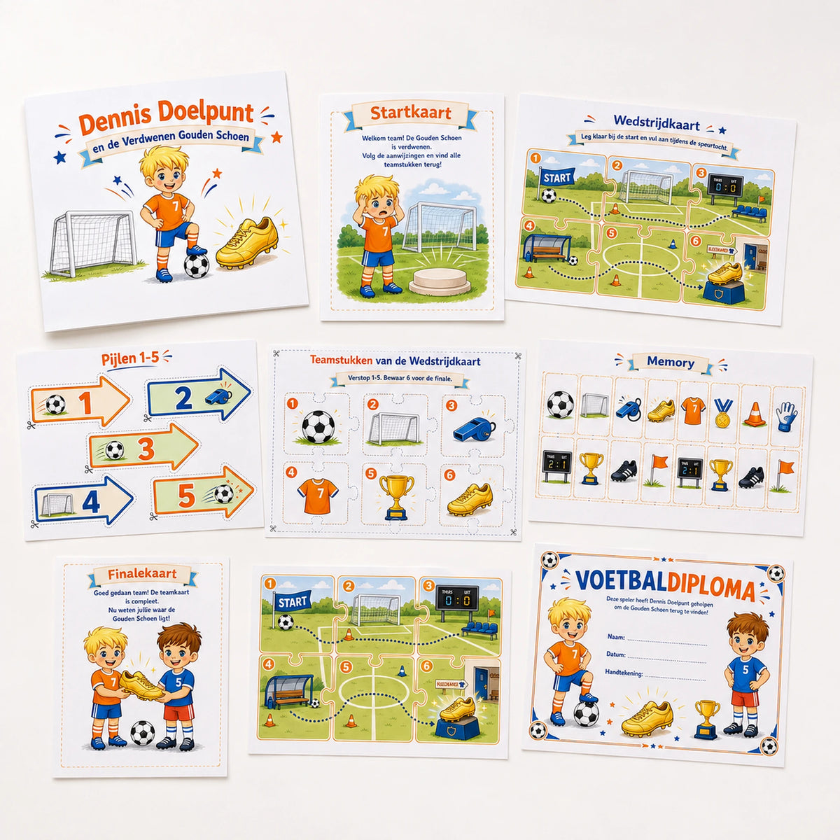 Compleet pakket van de Voetbal speurtocht met presentatie, printkit en draaiboek.