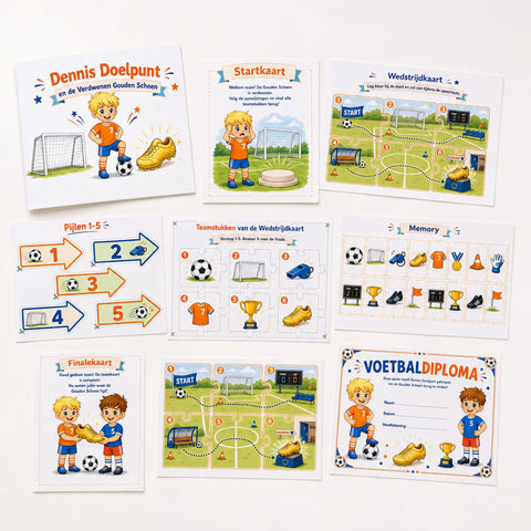 Compleet pakket van de Voetbal speurtocht met presentatie, printkit en draaiboek.