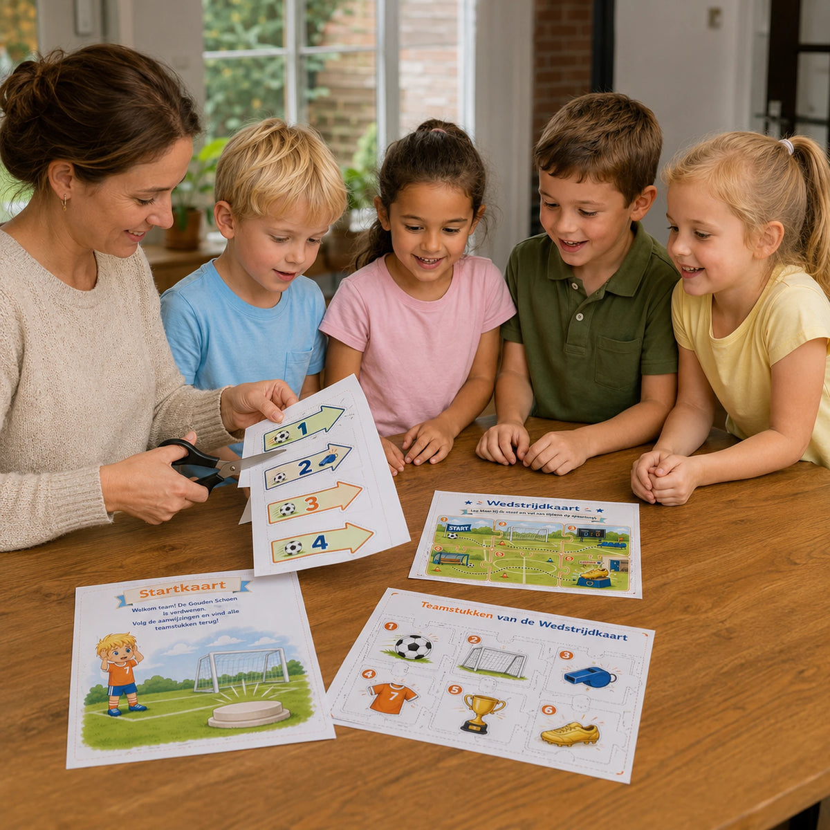 Ouder bereidt de Voetbal speurtocht voor door de materialen te printen.