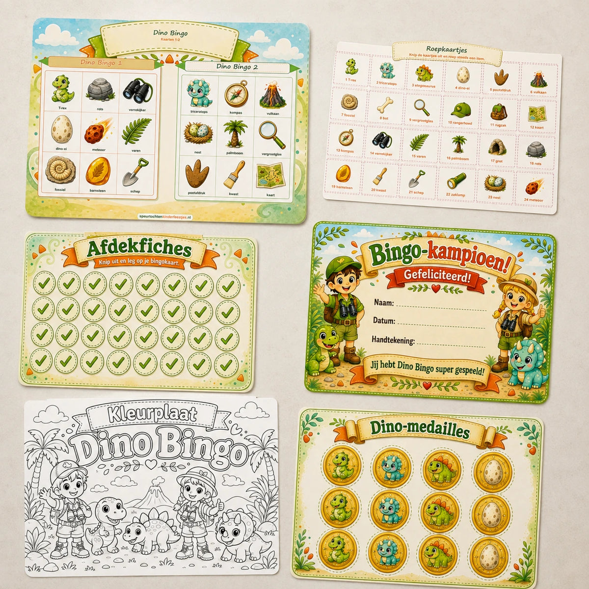 Hoofdafbeelding van de Dino bingo voor een kinderfeestje.