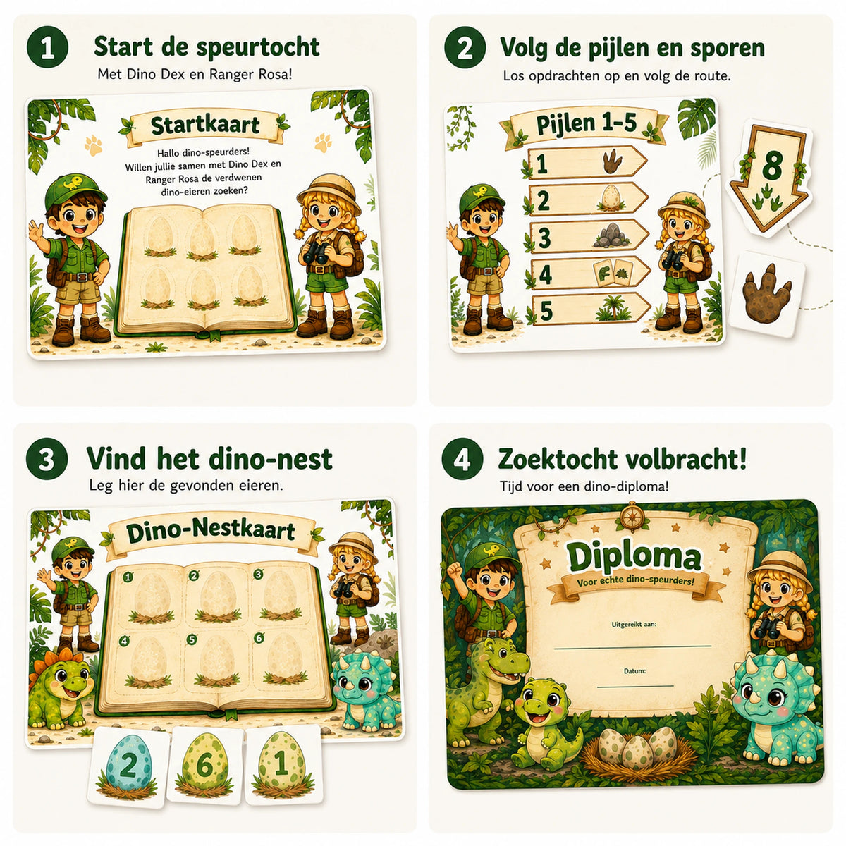 Voorbeeld van het verhaal van de Dino speurtocht.