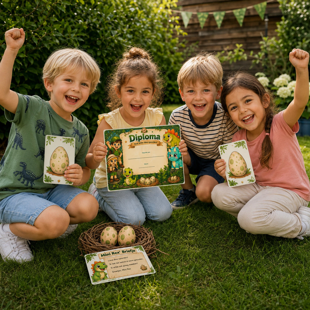 Finale van de Dino speurtocht met diploma voor de kinderen.